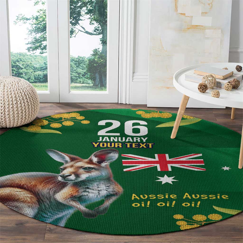 Green Kangaroo and Golden Wattle Personalised Round Carpet Happy Australia Day 6 January