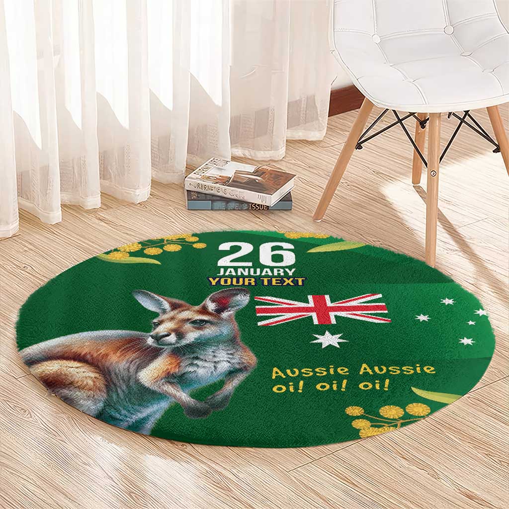 Green Kangaroo and Golden Wattle Personalised Round Carpet Happy Australia Day 6 January