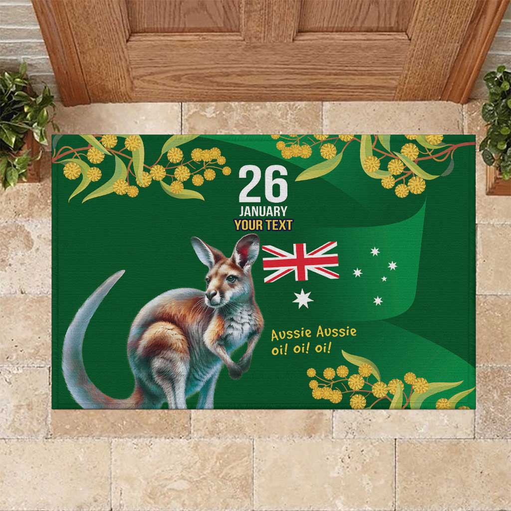 Green Kangaroo and Golden Wattle Personalised Rubber Doormat Happy Australia Day 6 January