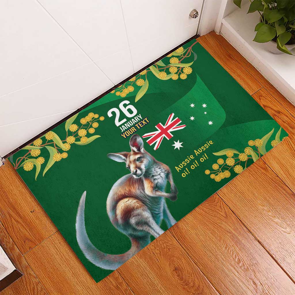 Green Kangaroo and Golden Wattle Personalised Rubber Doormat Happy Australia Day 6 January