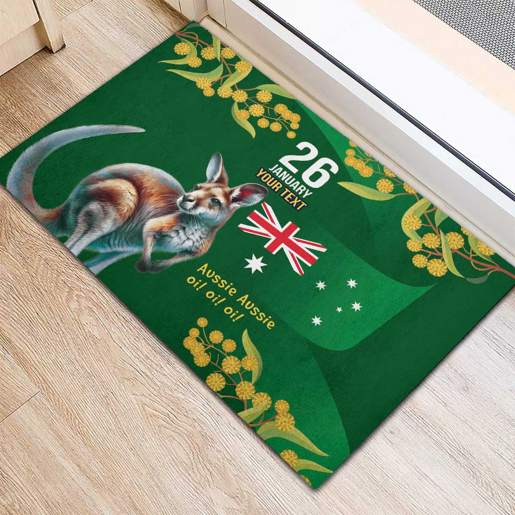 Green Kangaroo and Golden Wattle Personalised Rubber Doormat Happy Australia Day 6 January