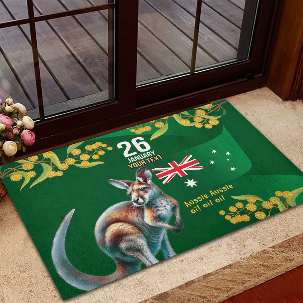 Green Kangaroo and Golden Wattle Personalised Rubber Doormat Happy Australia Day 6 January