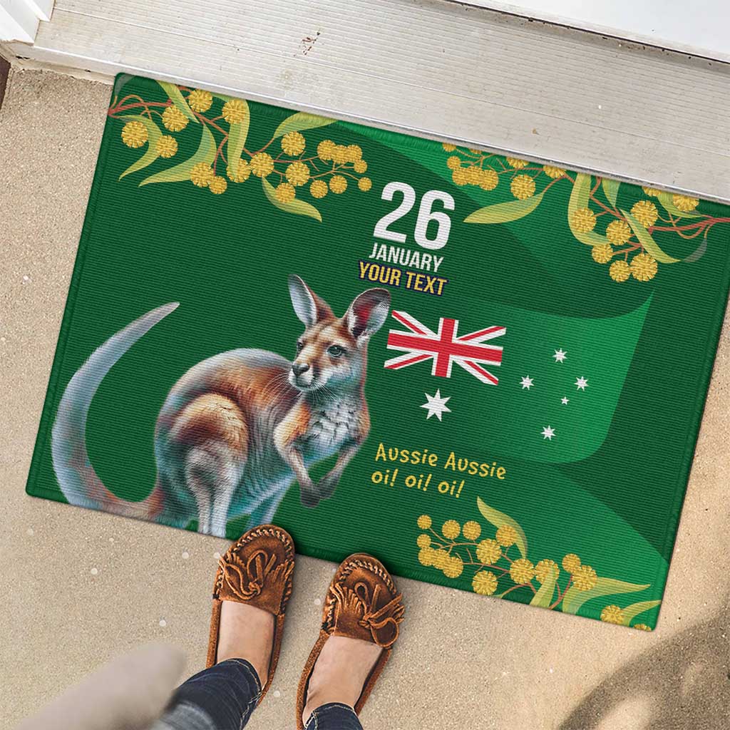 Green Kangaroo and Golden Wattle Personalised Rubber Doormat Happy Australia Day 6 January