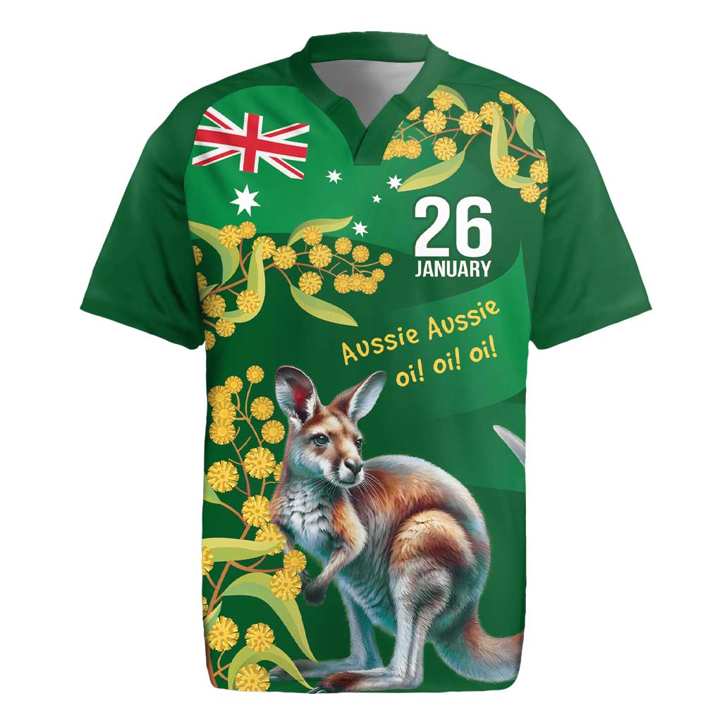 Green Kangaroo and Golden Wattle Personalised Rugby Jersey Happy Australia Day 6 January