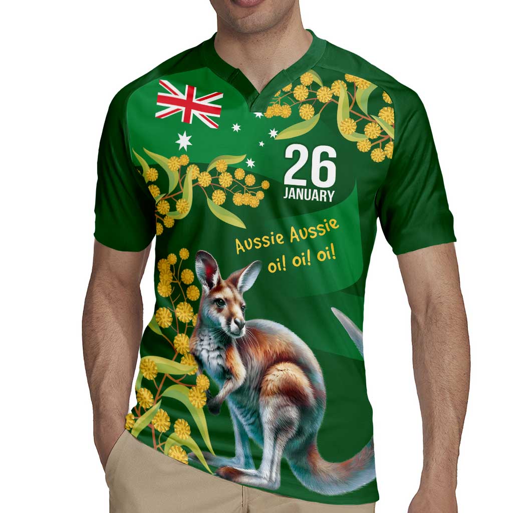 Green Kangaroo and Golden Wattle Personalised Rugby Jersey Happy Australia Day 6 January