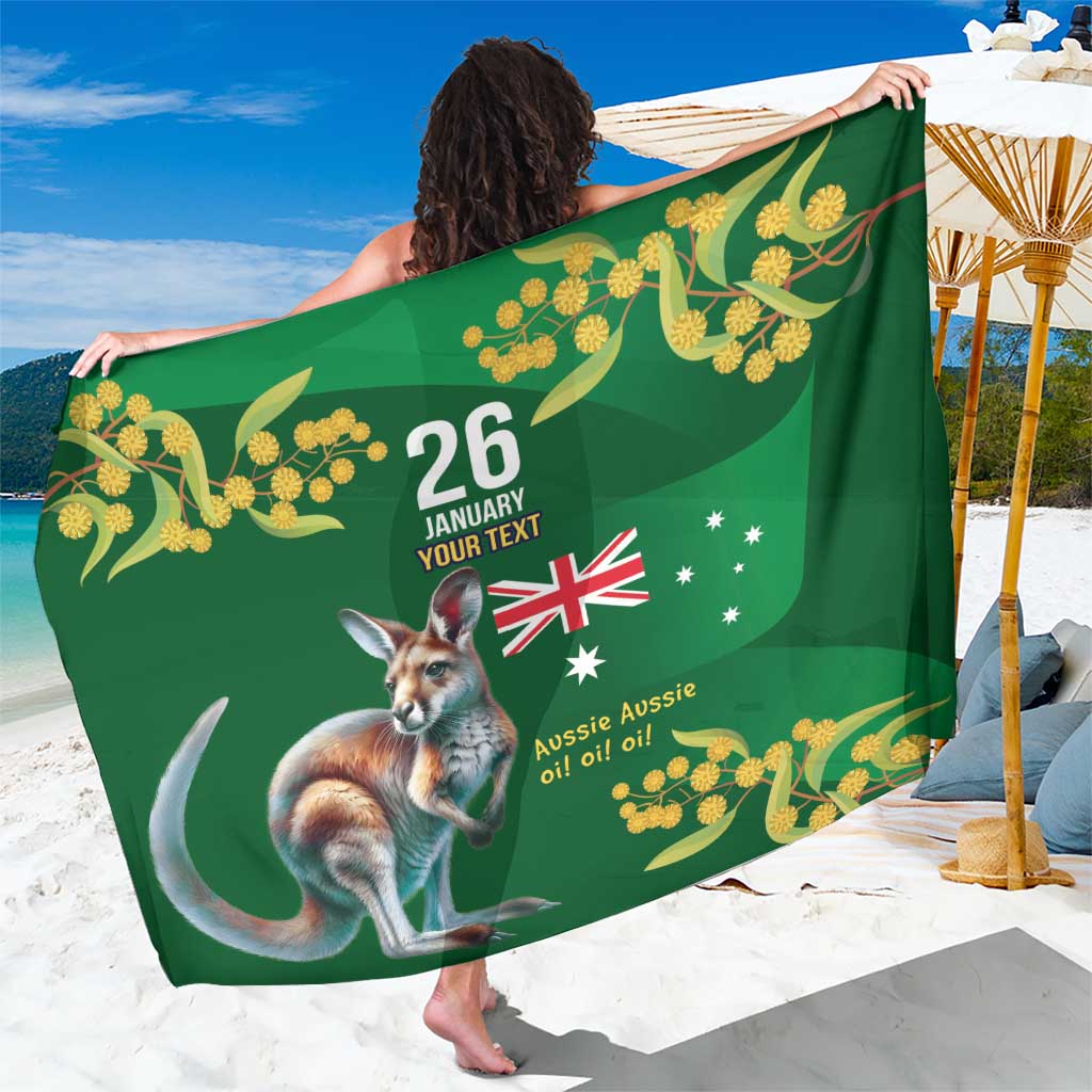 Green Kangaroo and Golden Wattle Personalised Sarong Happy Australia Day 6 January - Vibe Hoodie Shop