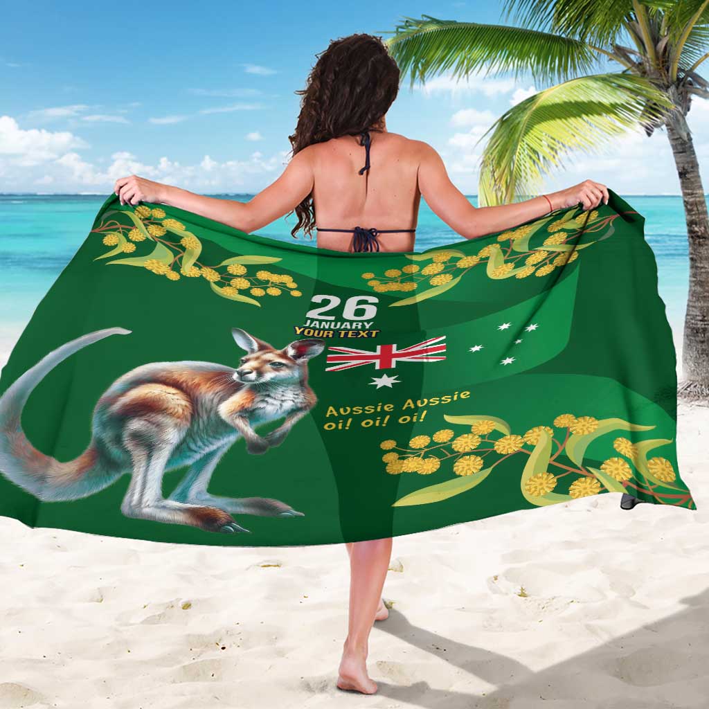 Green Kangaroo and Golden Wattle Personalised Sarong Happy Australia Day 6 January - Vibe Hoodie Shop