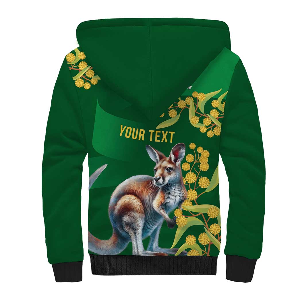 Green Kangaroo and Golden Wattle Personalised Sherpa Hoodie Happy Australia Day 6 January - Vibe Hoodie Shop