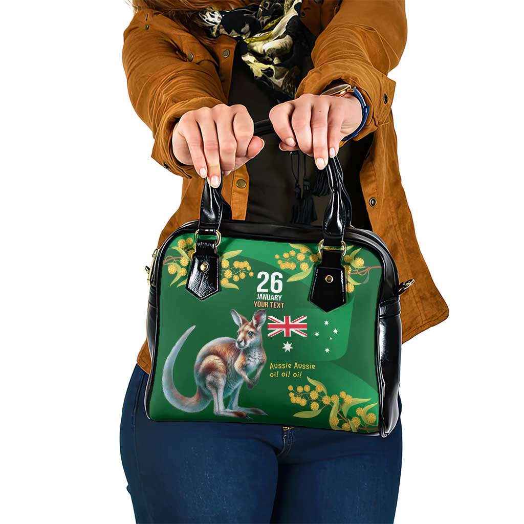 Green Kangaroo and Golden Wattle Personalised Shoulder Handbag Happy Australia Day 6 January - Vibe Hoodie Shop