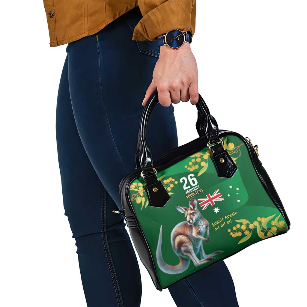 Green Kangaroo and Golden Wattle Personalised Shoulder Handbag Happy Australia Day 6 January - Vibe Hoodie Shop