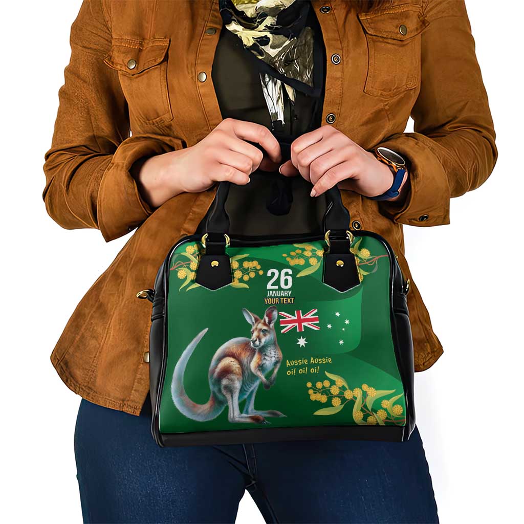 Green Kangaroo and Golden Wattle Personalised Shoulder Handbag Happy Australia Day 6 January - Vibe Hoodie Shop