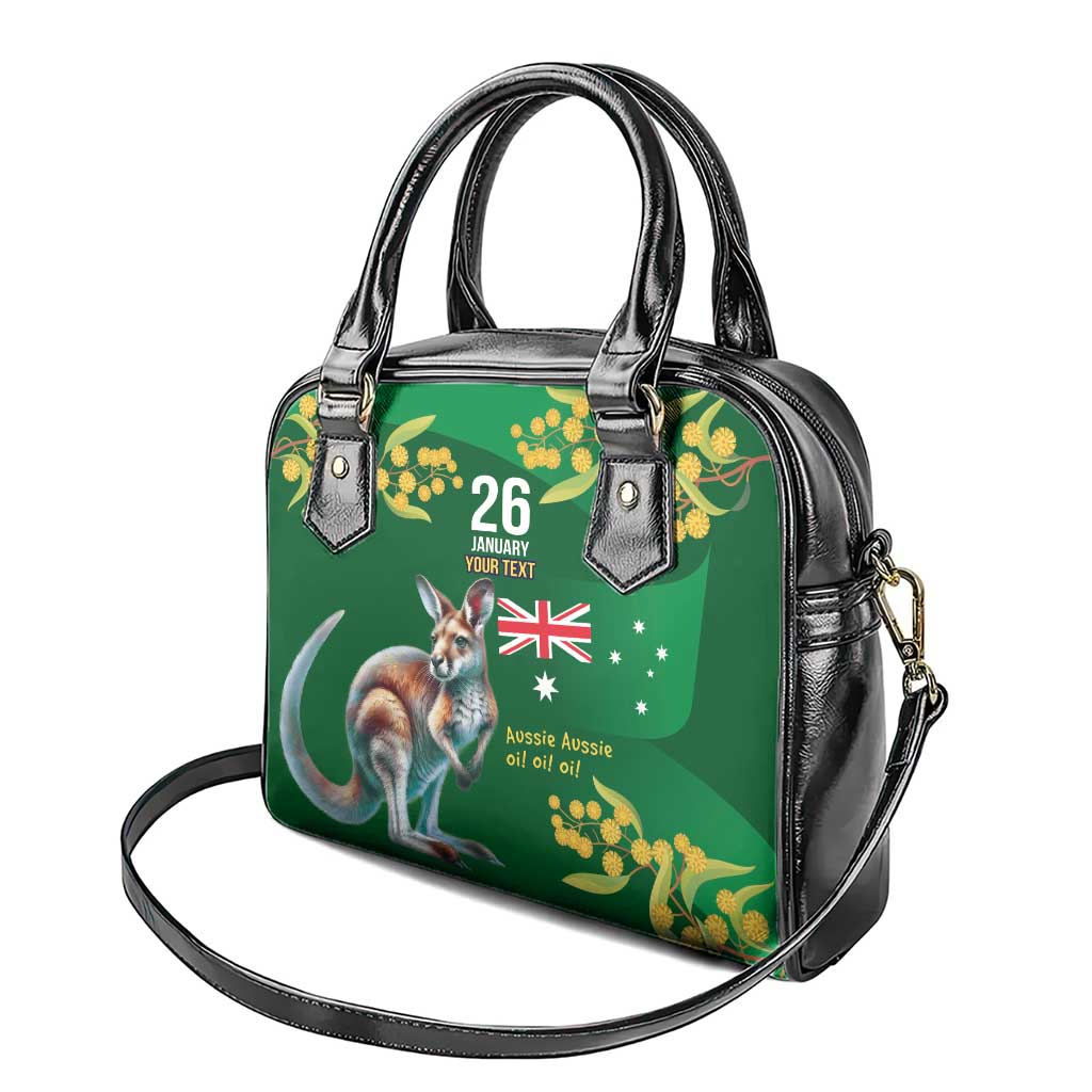 Green Kangaroo and Golden Wattle Personalised Shoulder Handbag Happy Australia Day 6 January - Vibe Hoodie Shop