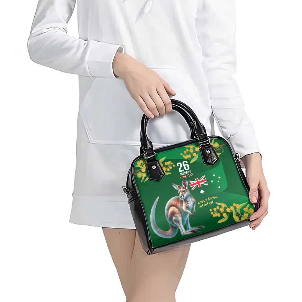 Green Kangaroo and Golden Wattle Personalised Shoulder Handbag Happy Australia Day 6 January - Vibe Hoodie Shop