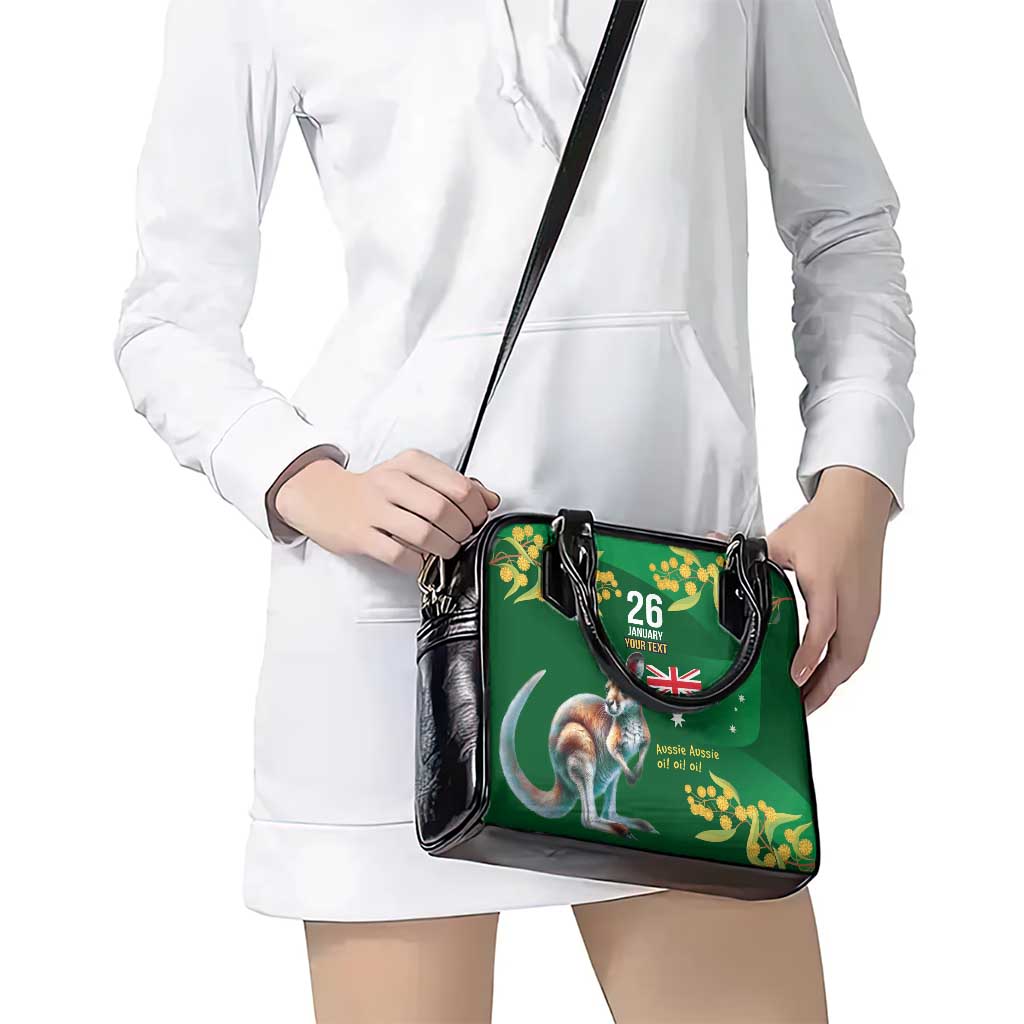 Green Kangaroo and Golden Wattle Personalised Shoulder Handbag Happy Australia Day 6 January - Vibe Hoodie Shop