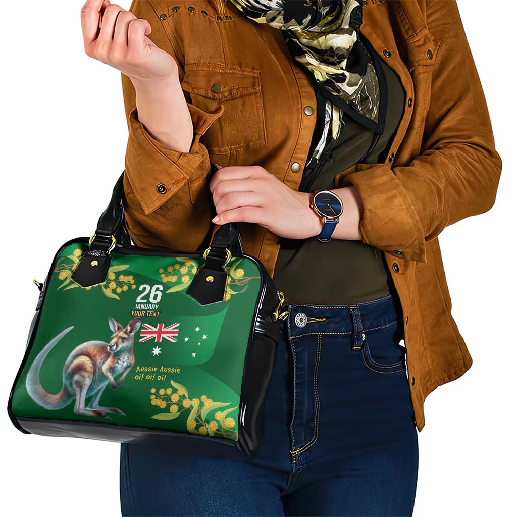 Green Kangaroo and Golden Wattle Personalised Shoulder Handbag Happy Australia Day 6 January - Vibe Hoodie Shop