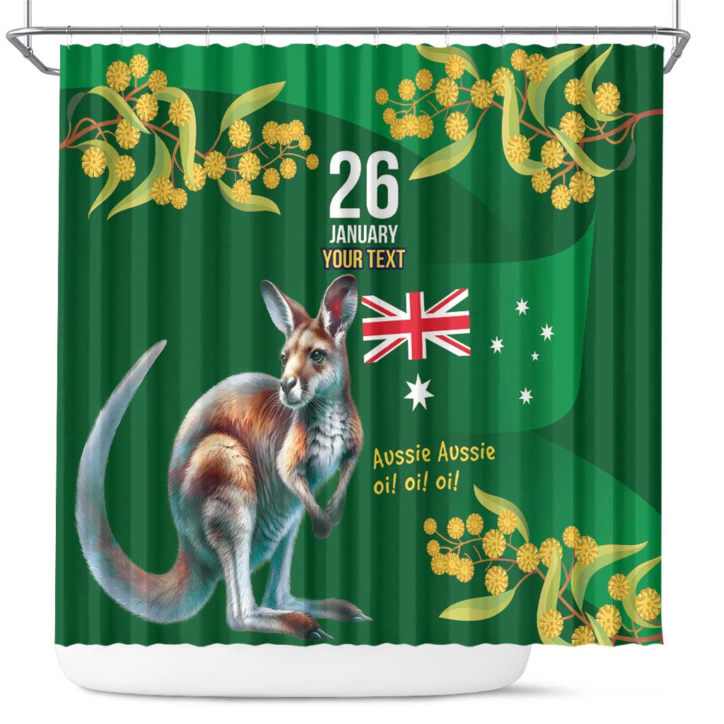 Green Kangaroo and Golden Wattle Personalised Shower Curtain Happy Australia Day 6 January