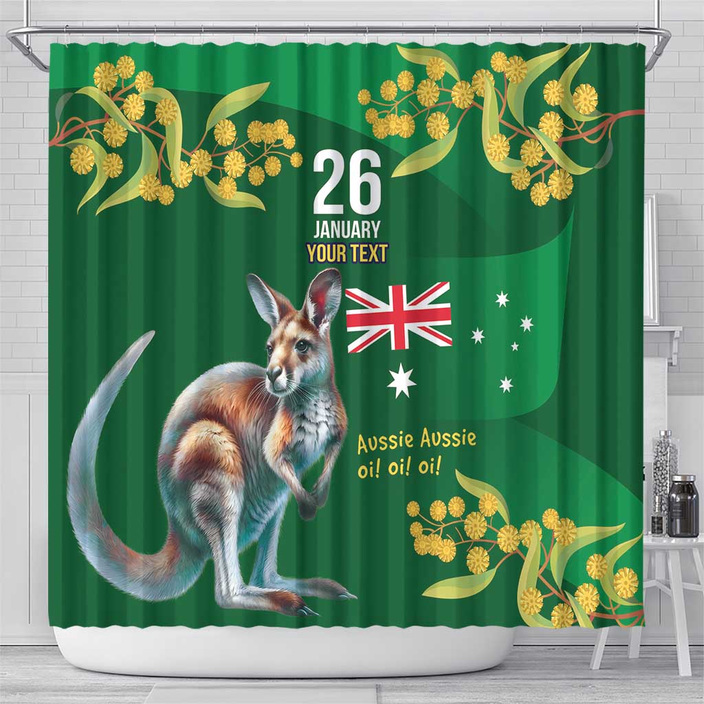 Green Kangaroo and Golden Wattle Personalised Shower Curtain Happy Australia Day 6 January