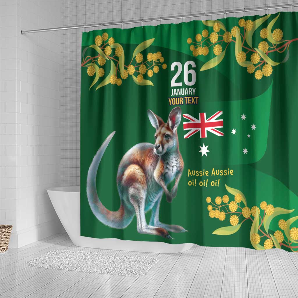 Green Kangaroo and Golden Wattle Personalised Shower Curtain Happy Australia Day 6 January