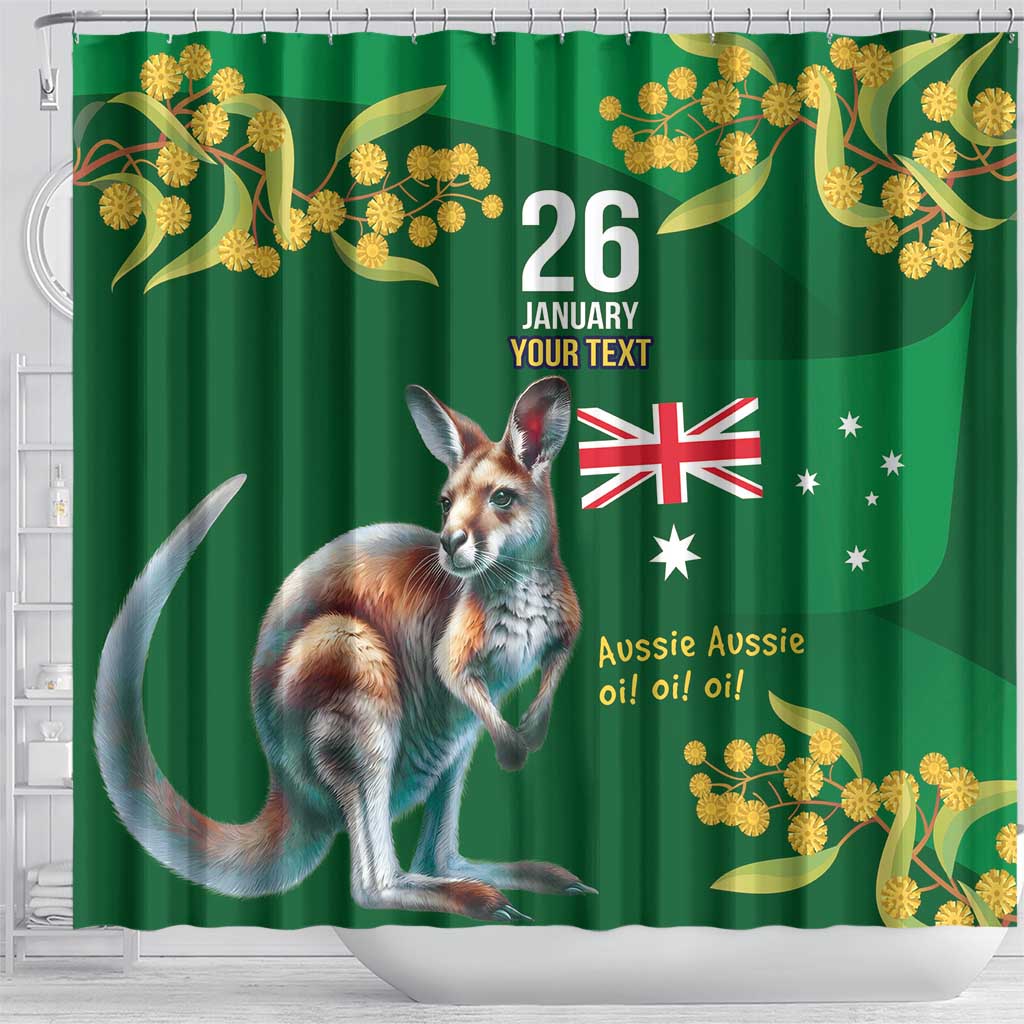 Green Kangaroo and Golden Wattle Personalised Shower Curtain Happy Australia Day 6 January