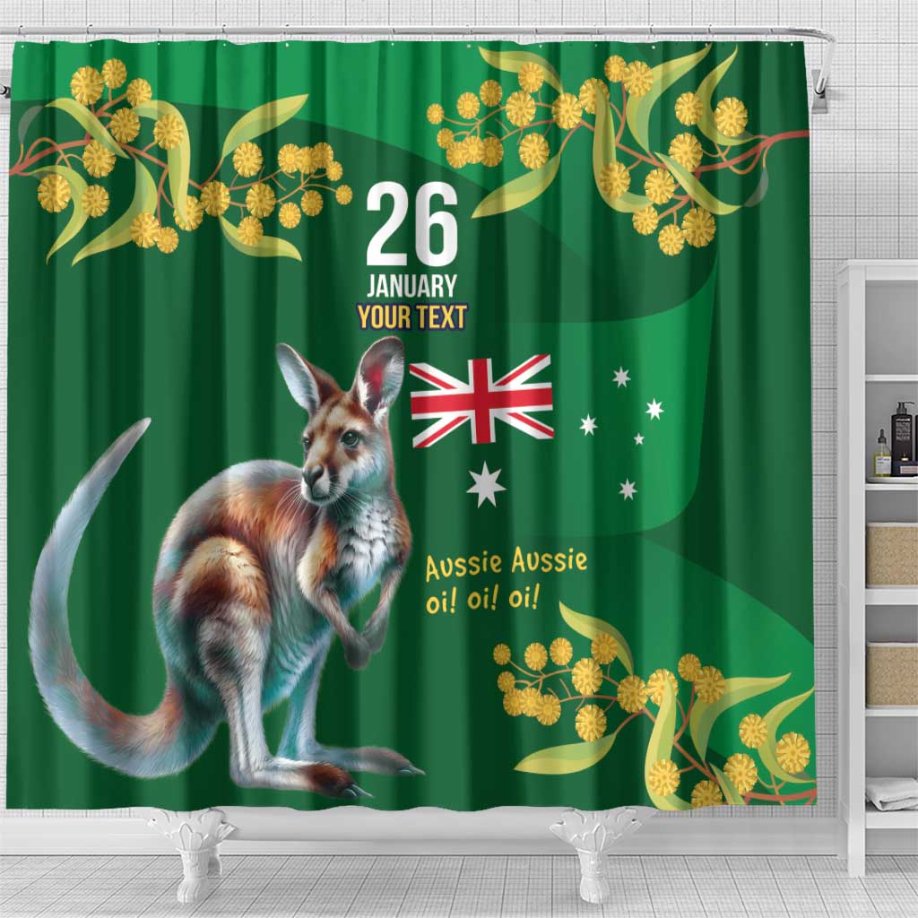 Green Kangaroo and Golden Wattle Personalised Shower Curtain Happy Australia Day 6 January