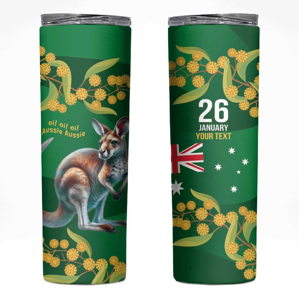 Green Kangaroo and Golden Wattle Personalised Skinny Tumbler Happy Australia Day 6 January