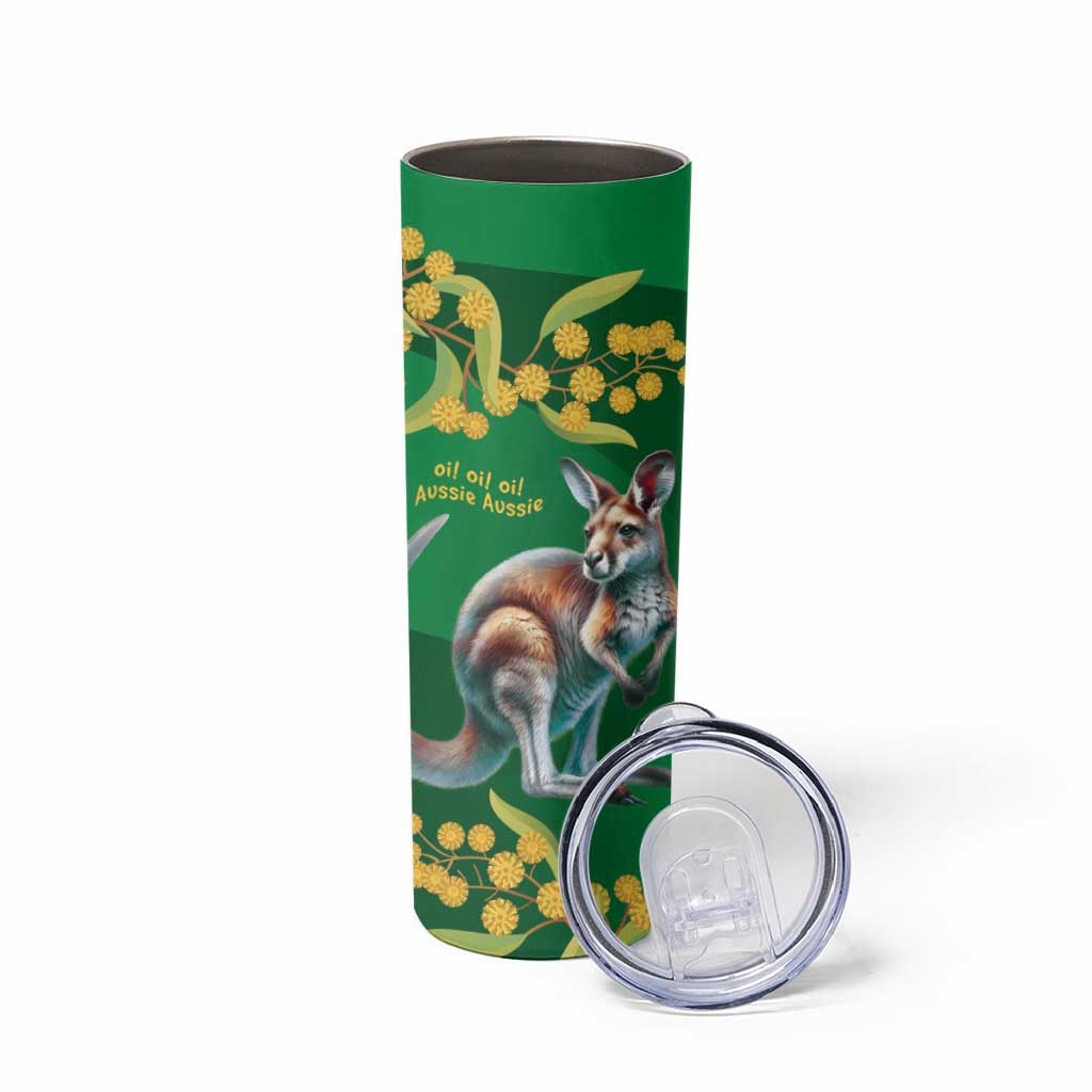 Green Kangaroo and Golden Wattle Personalised Skinny Tumbler Happy Australia Day 6 January