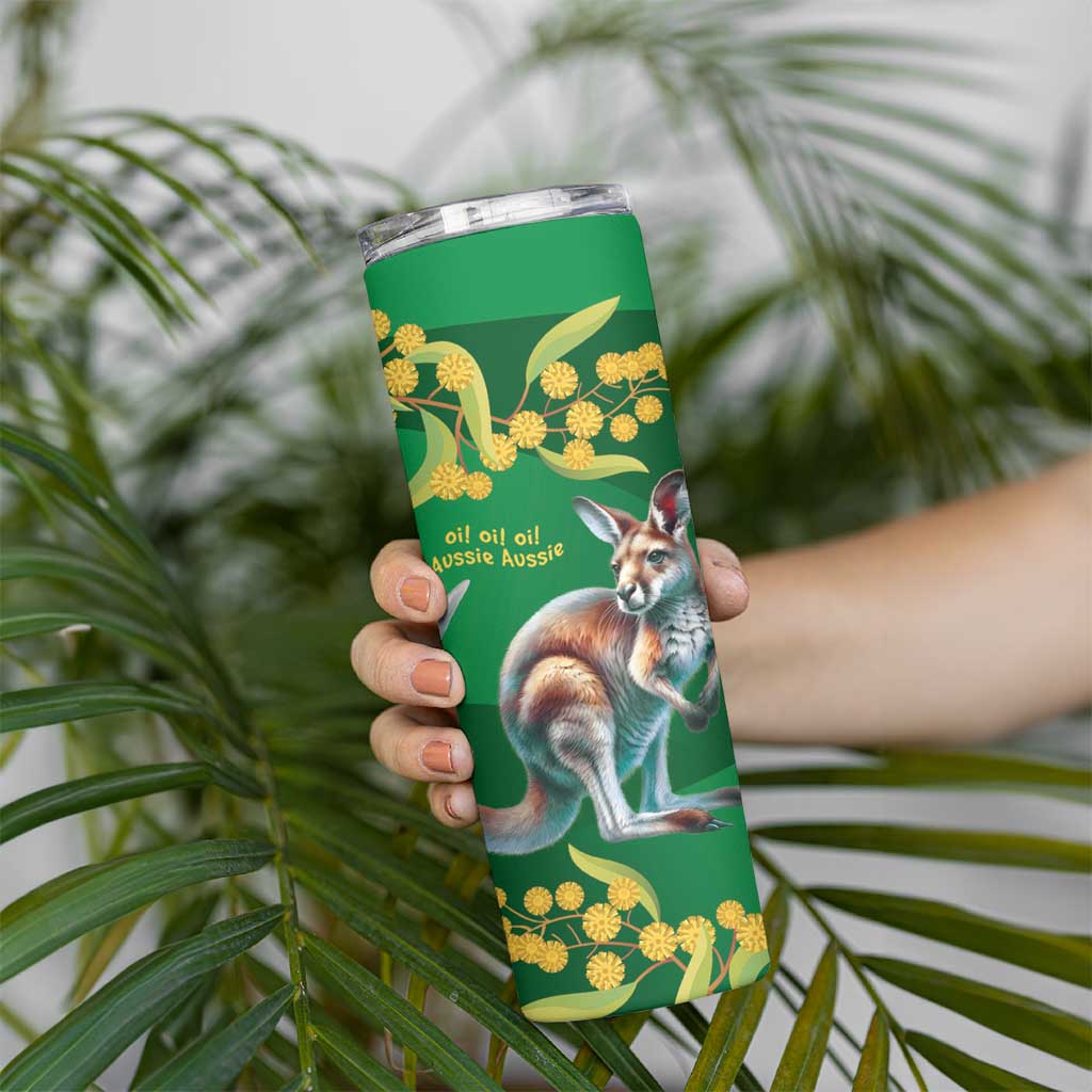 Green Kangaroo and Golden Wattle Personalised Skinny Tumbler Happy Australia Day 6 January