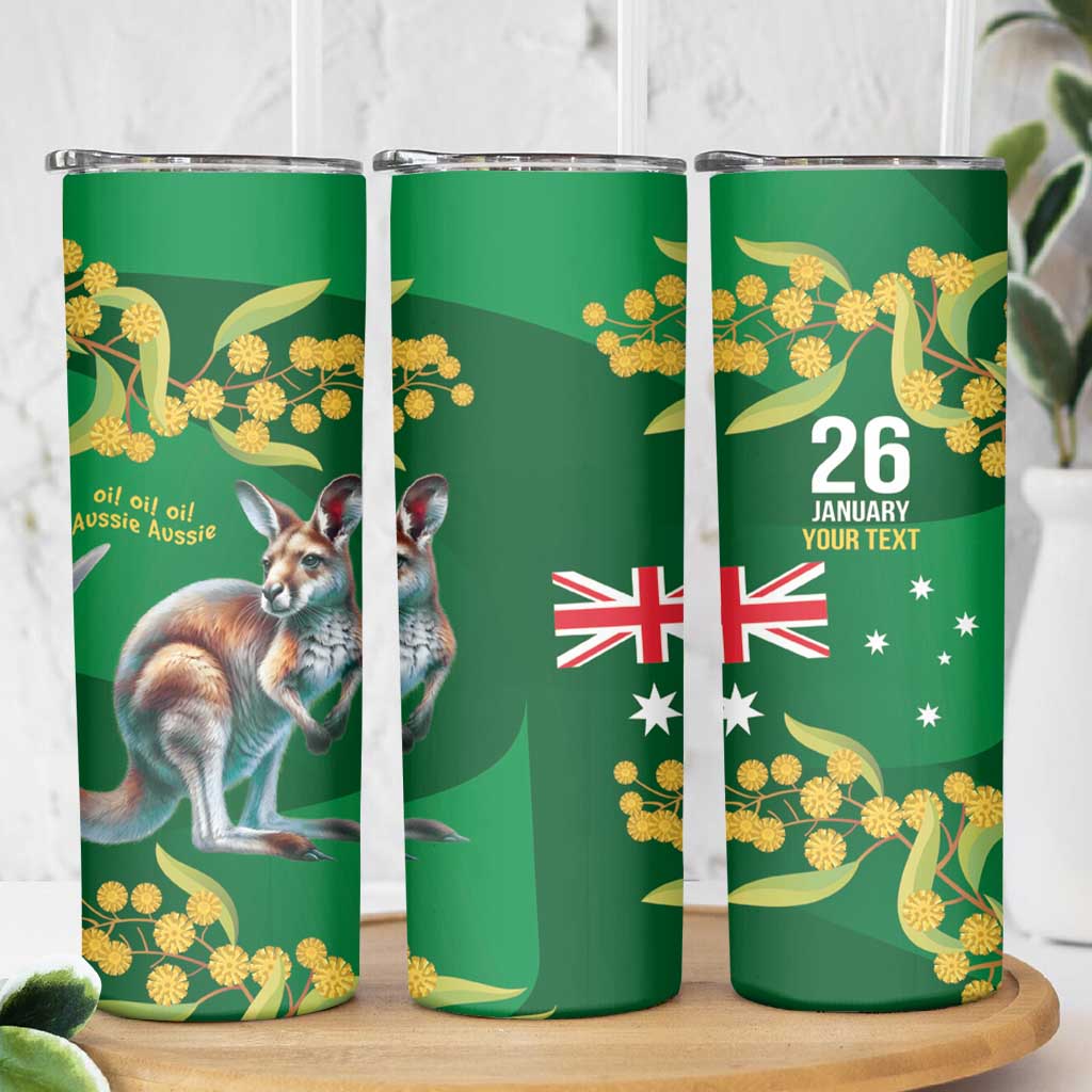 Green Kangaroo and Golden Wattle Personalised Skinny Tumbler Happy Australia Day 6 January