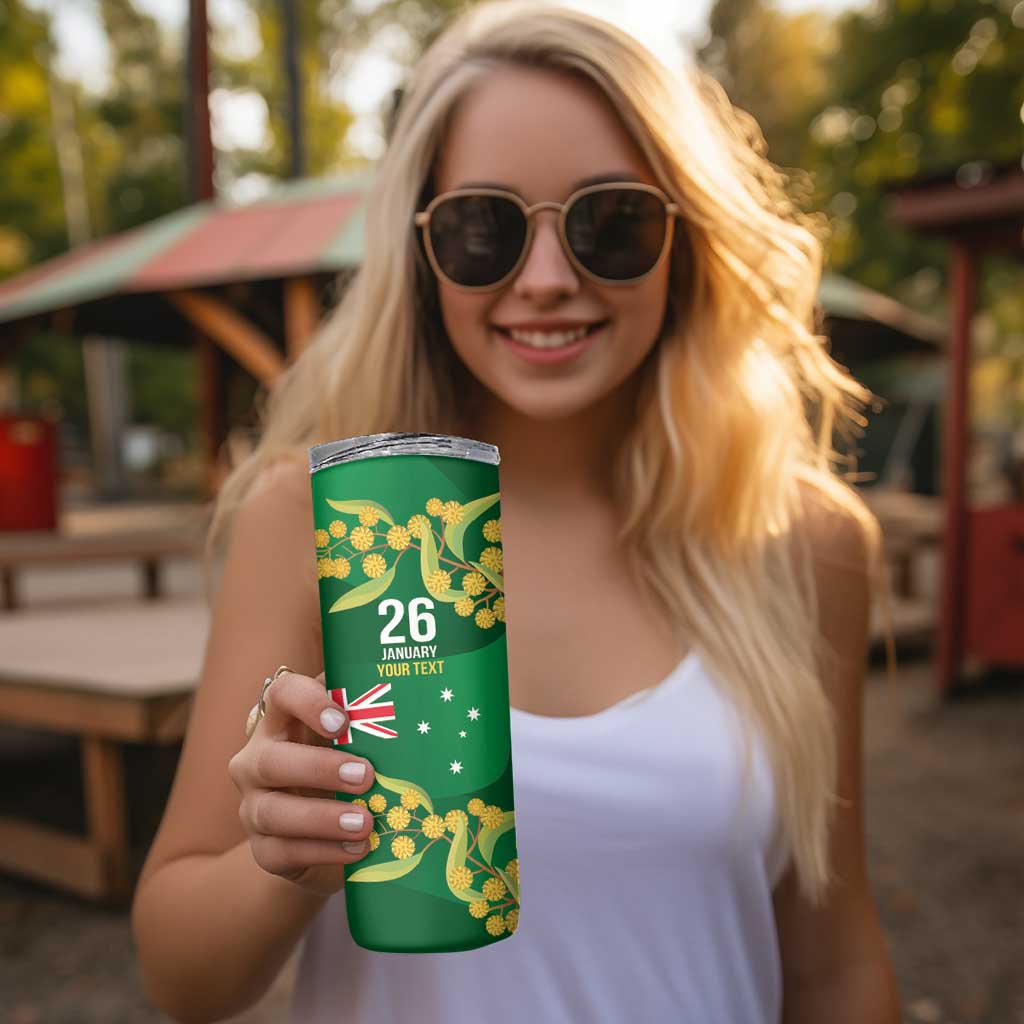 Green Kangaroo and Golden Wattle Personalised Skinny Tumbler Happy Australia Day 6 January