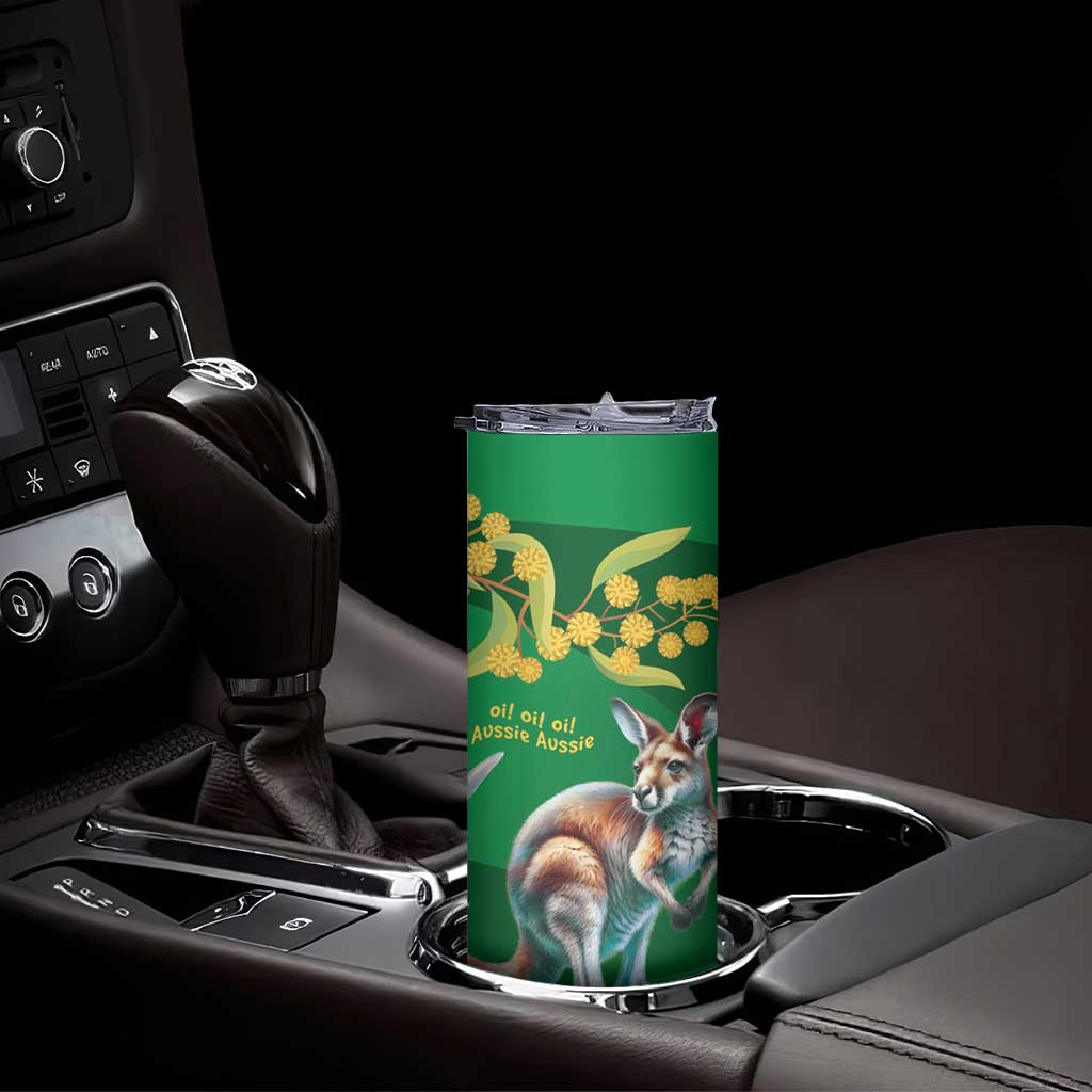 Green Kangaroo and Golden Wattle Personalised Skinny Tumbler Happy Australia Day 6 January