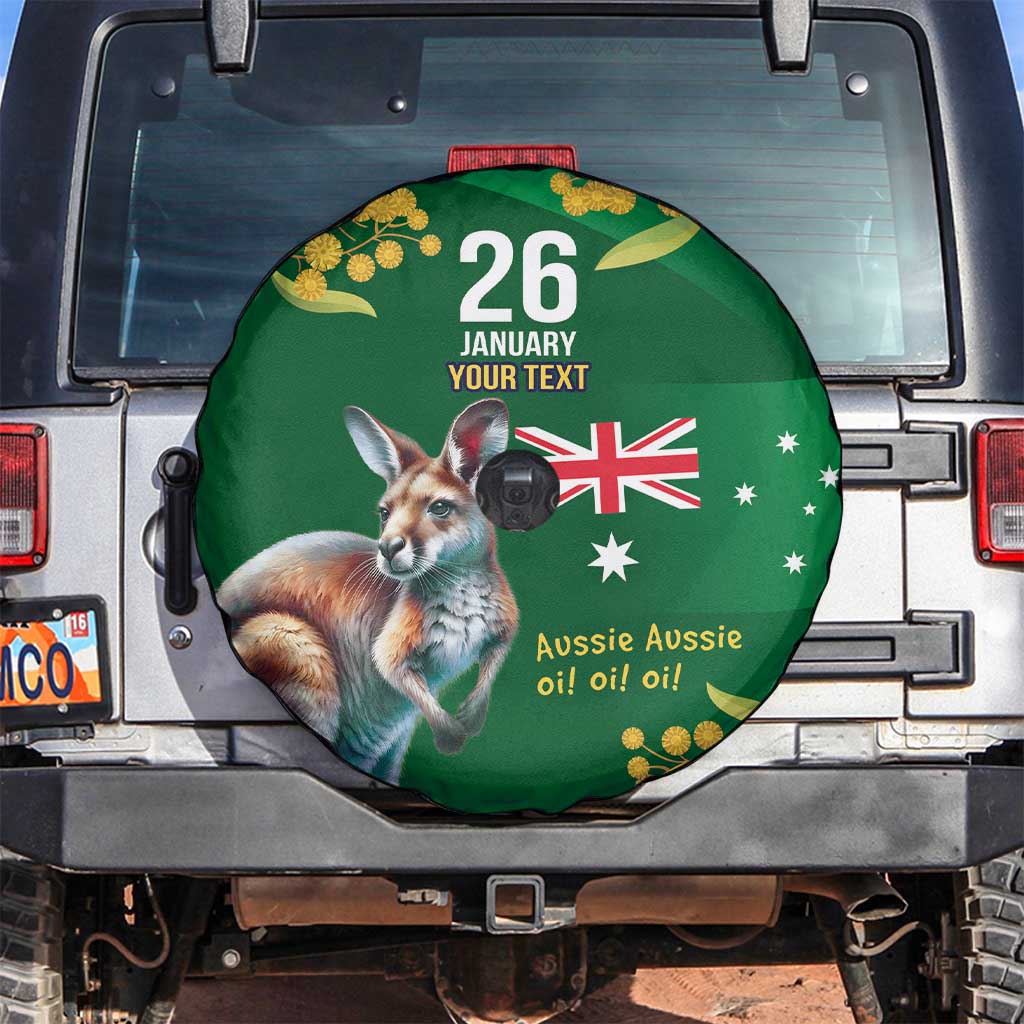 Green Kangaroo and Golden Wattle Personalised Spare Tire Cover Happy Australia Day 6 January - Vibe Hoodie Shop