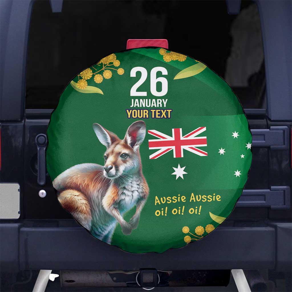 Green Kangaroo and Golden Wattle Personalised Spare Tire Cover Happy Australia Day 6 January - Vibe Hoodie Shop