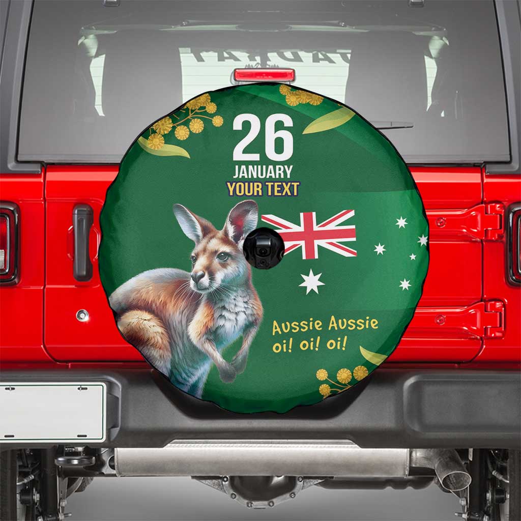 Green Kangaroo and Golden Wattle Personalised Spare Tire Cover Happy Australia Day 6 January - Vibe Hoodie Shop