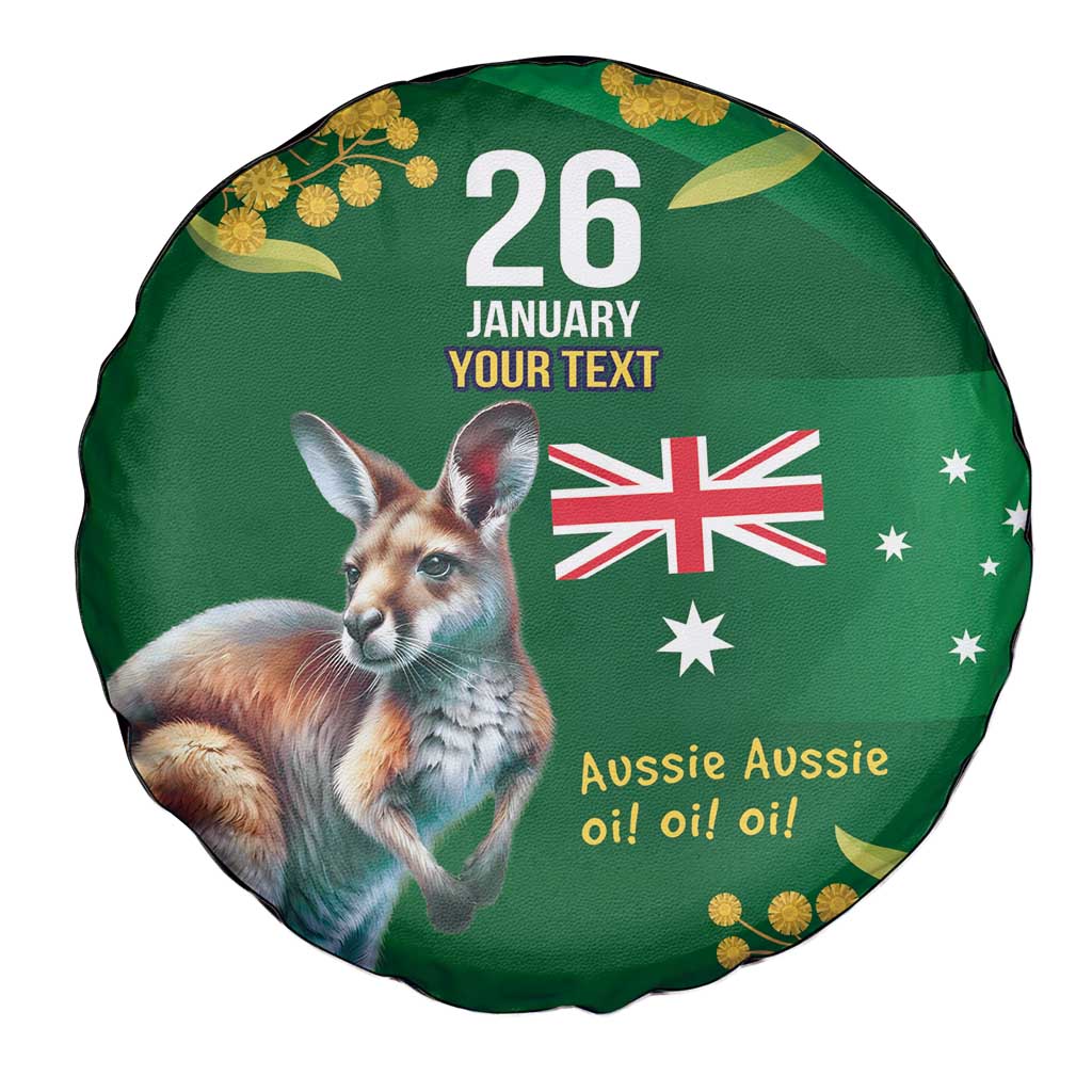 Green Kangaroo and Golden Wattle Personalised Spare Tire Cover Happy Australia Day 6 January - Vibe Hoodie Shop