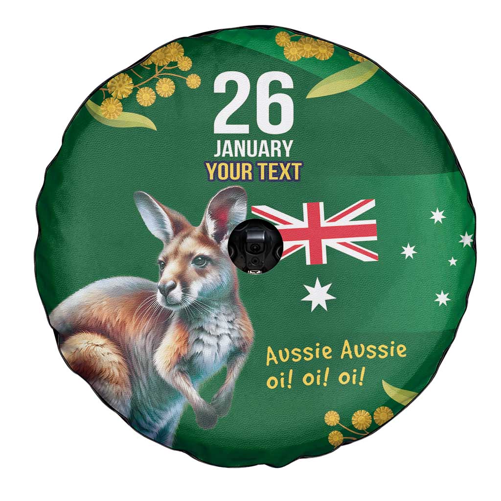 Green Kangaroo and Golden Wattle Personalised Spare Tire Cover Happy Australia Day 6 January - Vibe Hoodie Shop