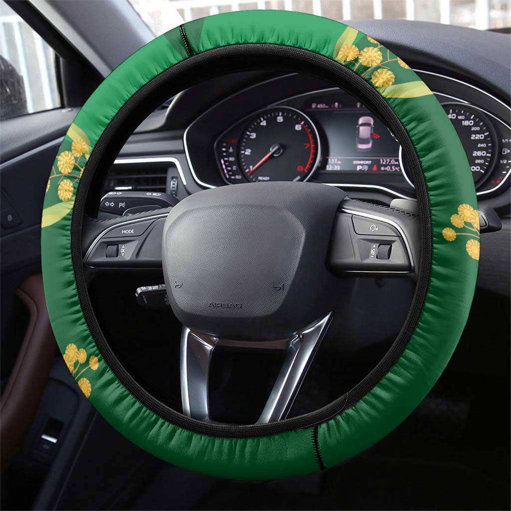 Green Kangaroo and Golden Wattle Steering Wheel Cover Happy Australia Day 6 January