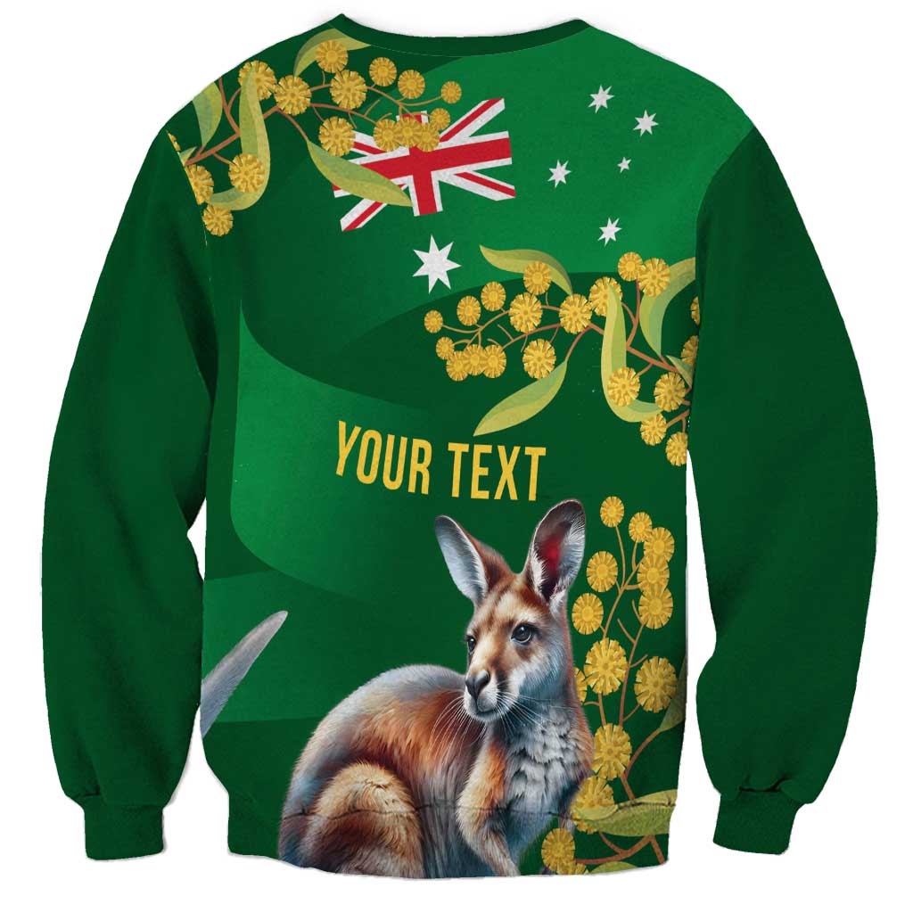 Green Kangaroo and Golden Wattle Personalised Sweatshirt Happy Australia Day 6 January - Vibe Hoodie Shop