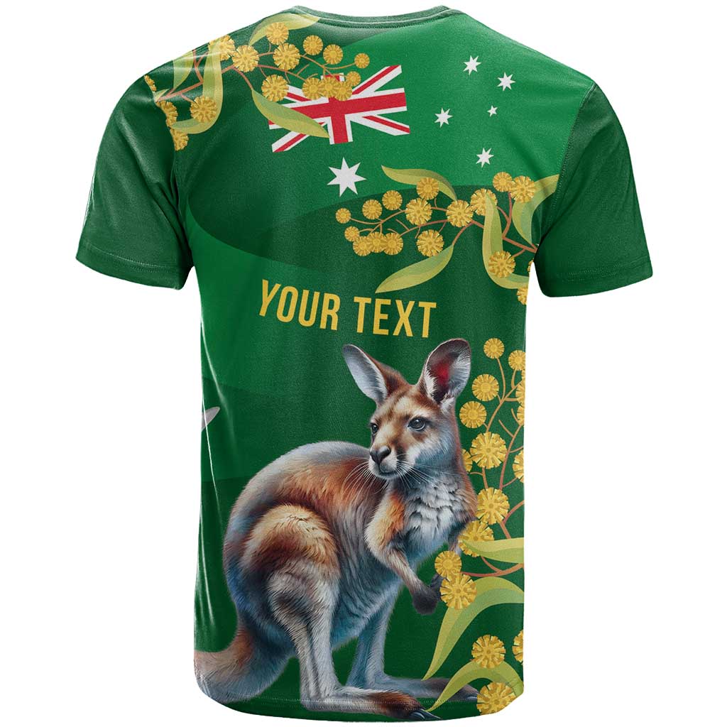 Green Kangaroo and Golden Wattle Personalised T Shirt Happy Australia Day 6 January LT9 - Vibe Hoodie Shop