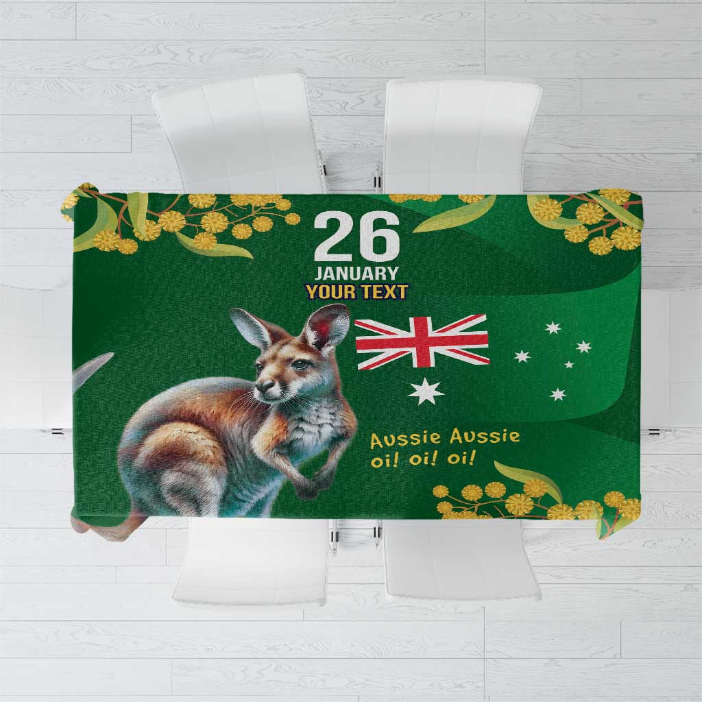 Green Kangaroo and Golden Wattle Personalised Tablecloth Happy Australia Day 6 January