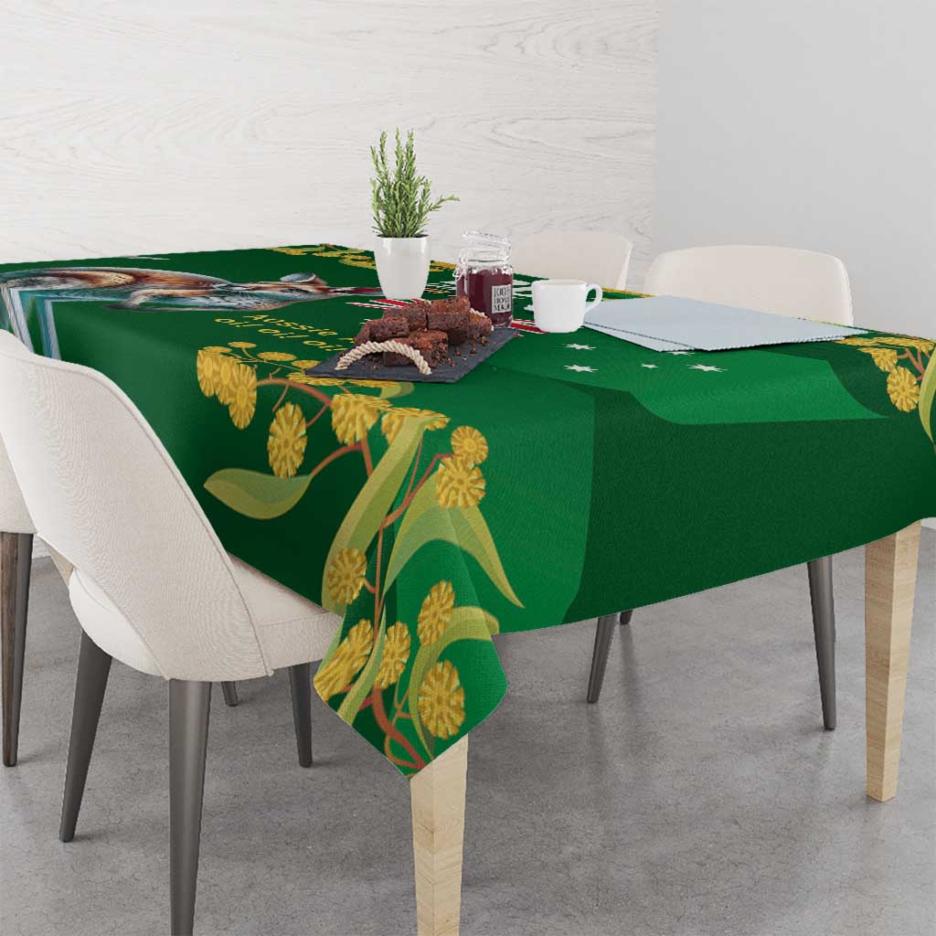 Green Kangaroo and Golden Wattle Personalised Tablecloth Happy Australia Day 6 January