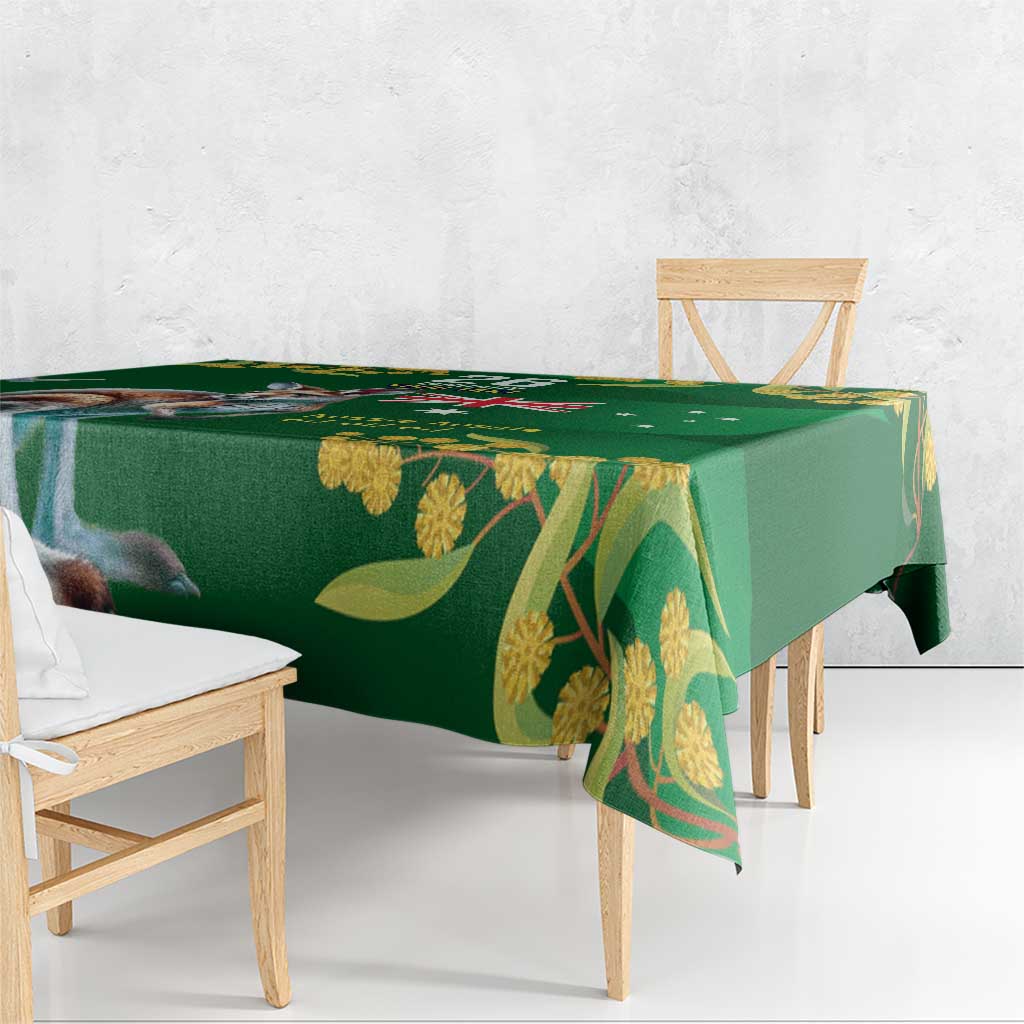 Green Kangaroo and Golden Wattle Personalised Tablecloth Happy Australia Day 6 January