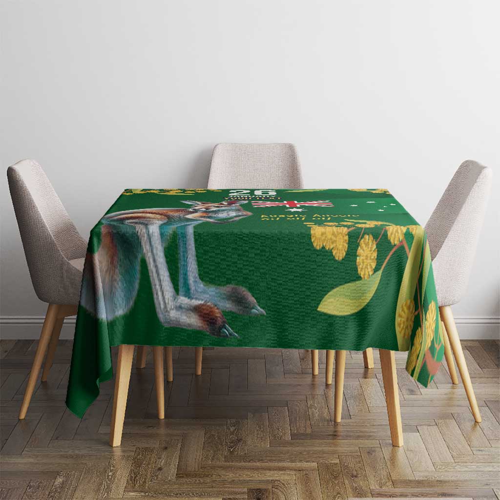 Green Kangaroo and Golden Wattle Personalised Tablecloth Happy Australia Day 6 January