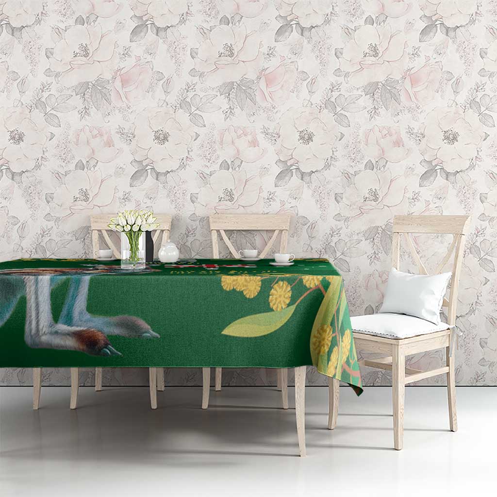 Green Kangaroo and Golden Wattle Personalised Tablecloth Happy Australia Day 6 January