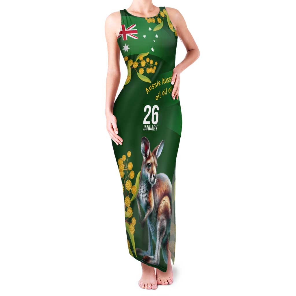 Green Kangaroo and Golden Wattle Personalised Tank Maxi Dress Happy Australia Day 6 January