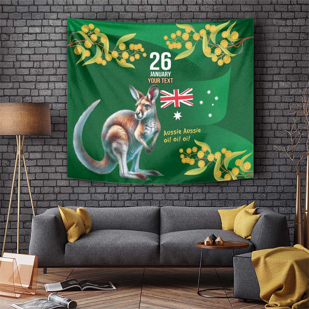 Green Kangaroo and Golden Wattle Personalised Tapestry Happy Australia Day 6 January - Vibe Hoodie Shop