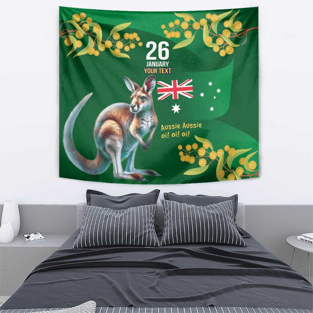 Green Kangaroo and Golden Wattle Personalised Tapestry Happy Australia Day 6 January - Vibe Hoodie Shop