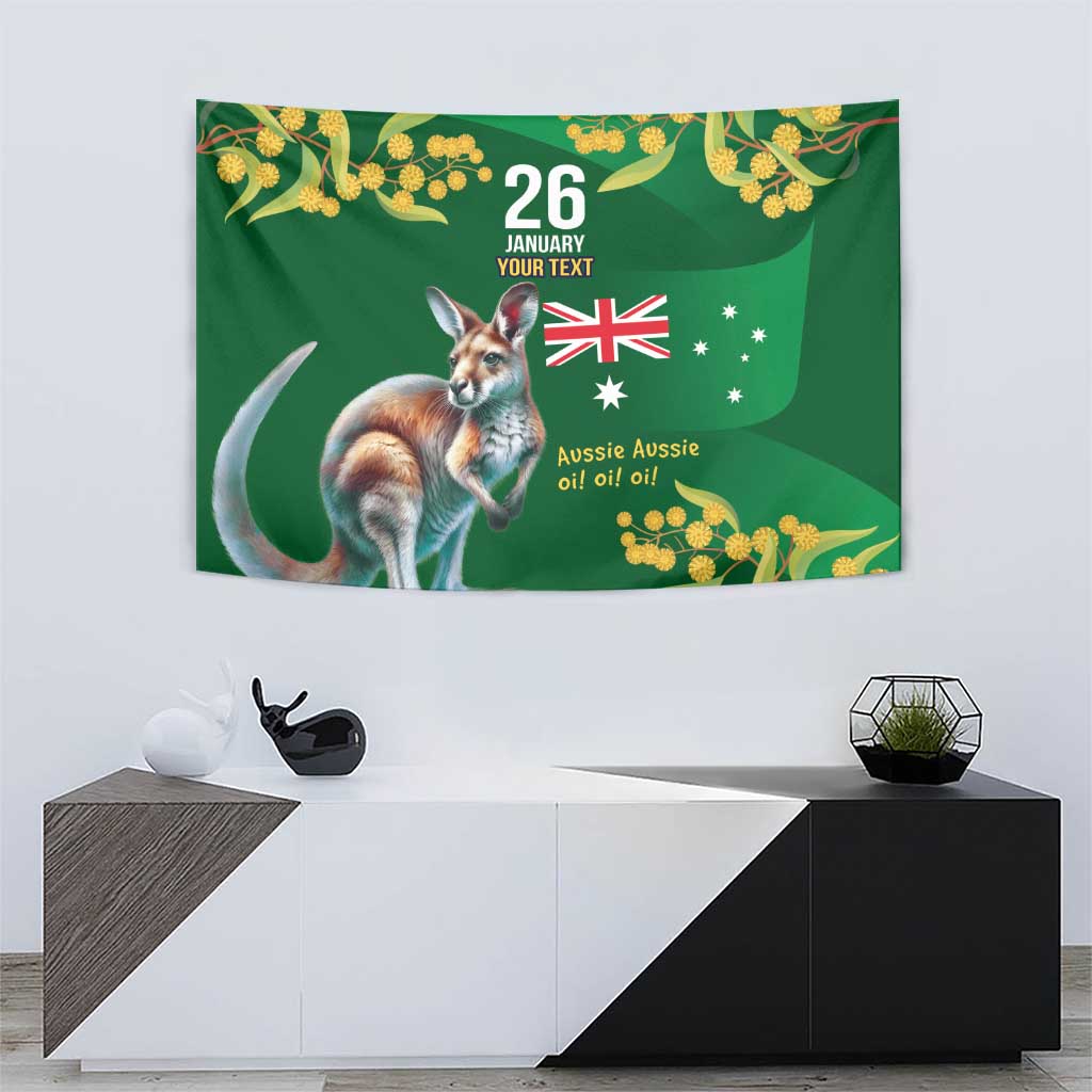 Green Kangaroo and Golden Wattle Personalised Tapestry Happy Australia Day 6 January - Vibe Hoodie Shop