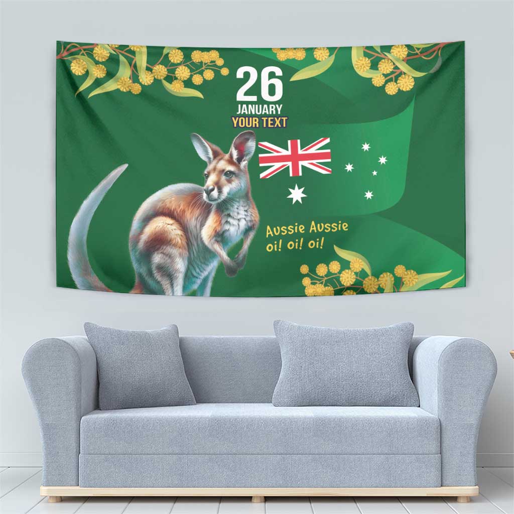 Green Kangaroo and Golden Wattle Personalised Tapestry Happy Australia Day 6 January - Vibe Hoodie Shop