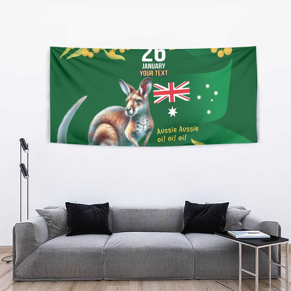 Green Kangaroo and Golden Wattle Personalised Tapestry Happy Australia Day 6 January - Vibe Hoodie Shop