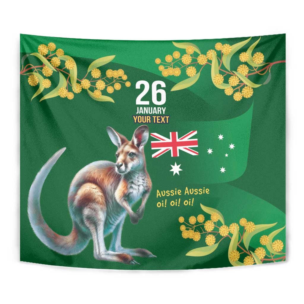 Green Kangaroo and Golden Wattle Personalised Tapestry Happy Australia Day 6 January - Vibe Hoodie Shop